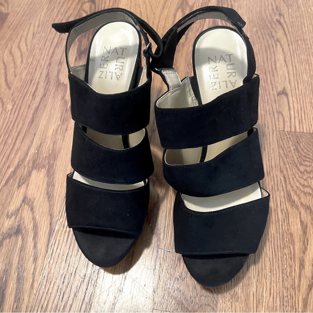 Black block heel sandals